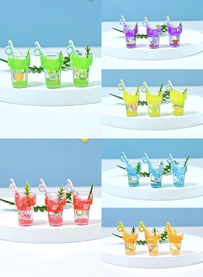 WinldMonmo 8 Pieces Miniature Dollhouse Drinks Set - Resin Glass Cup and Fruit Beverage Bottles, Simulated Drink Models for Summer Leisure-Themed Decor Decor, 1.05 x 0.39 Inch Mini Props for DIY Craft Display - Image 4